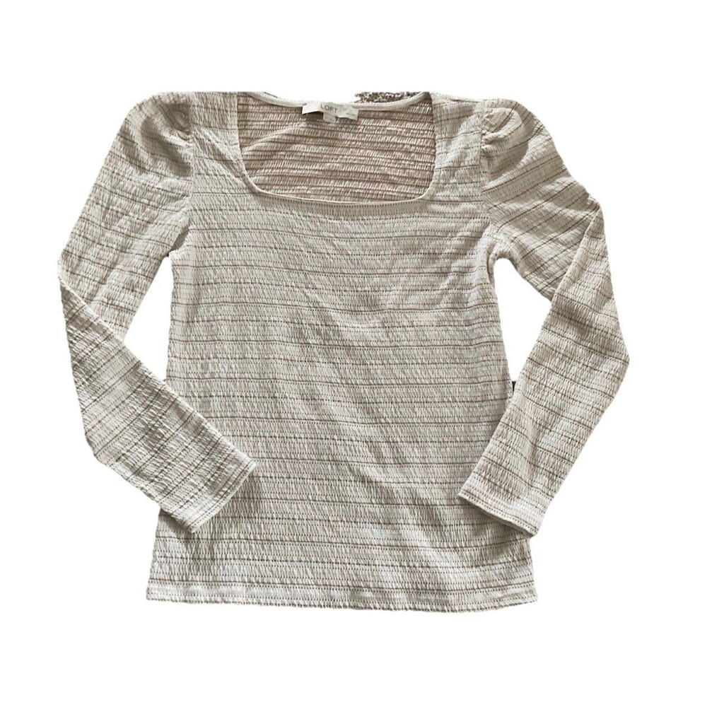 Loft Shirt Women's White Metallic Striped Square Neck Casual Top Petite MP